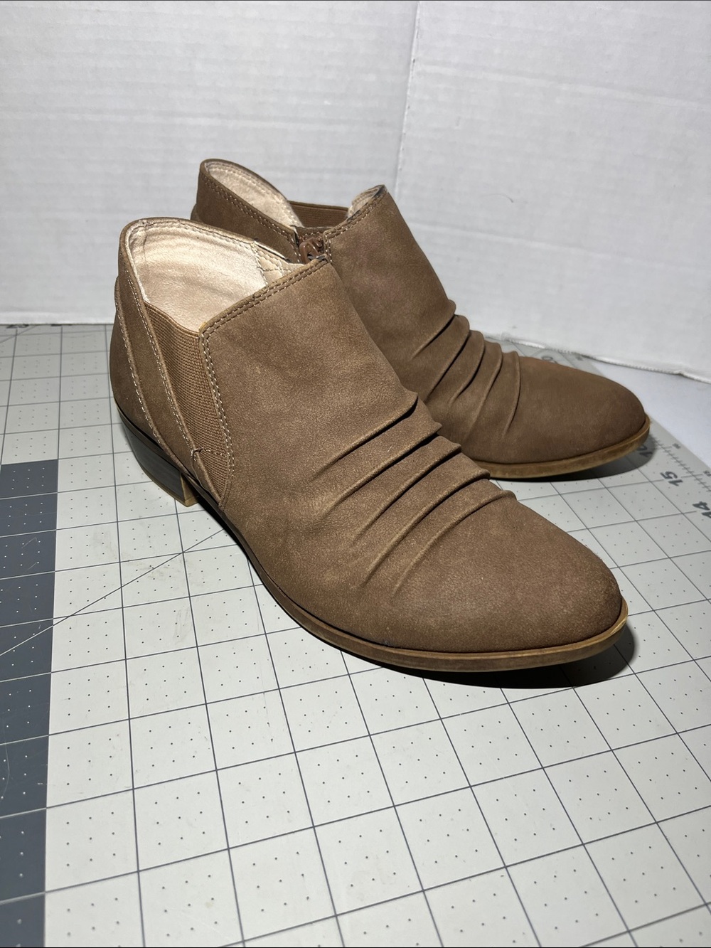 Life Stride Taupe Pleated Ankle Booties